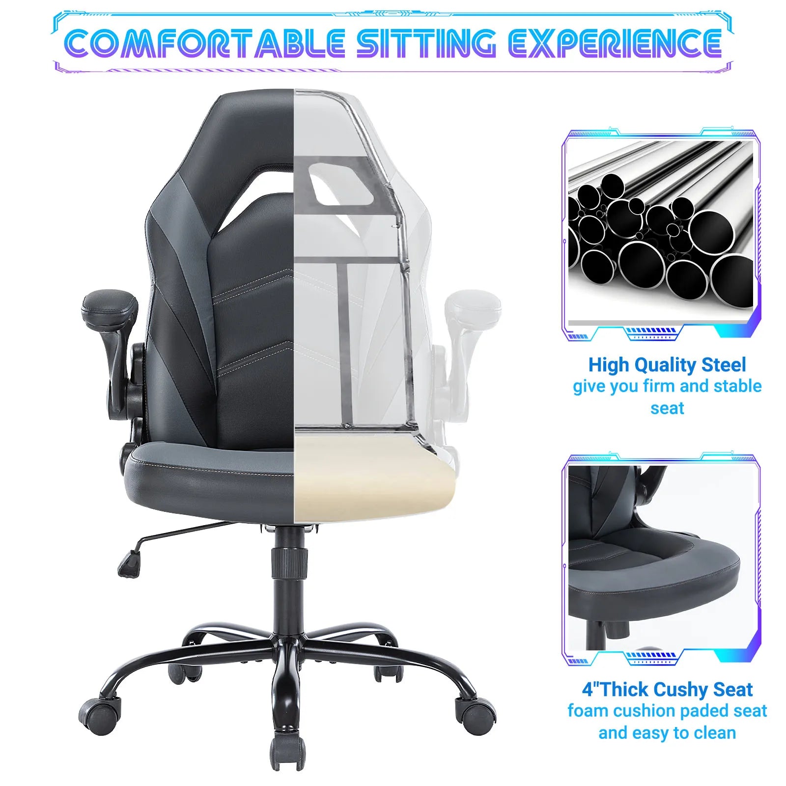JHK Ergonomic PU Leather Gaming &amp; Office Chair with Flip-Up Armrests