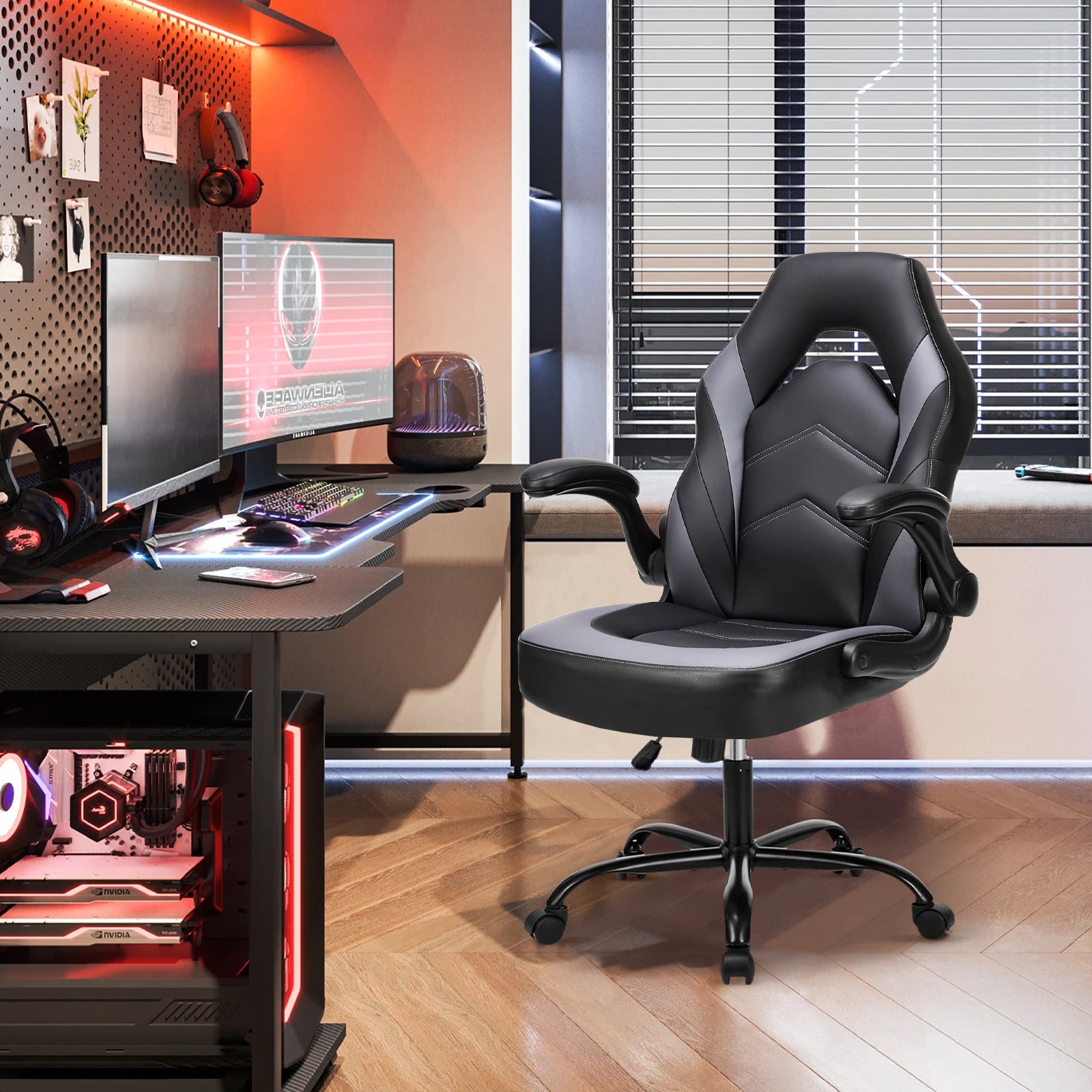 JHK Ergonomic PU Leather Gaming &amp; Office Chair with Flip-Up Armrests