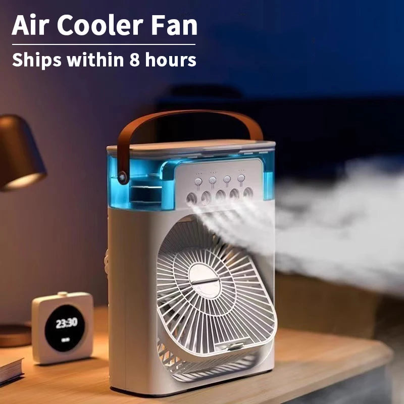 3-in-1 Mini Air Cooler Fan with LED Night Light & Humidifier