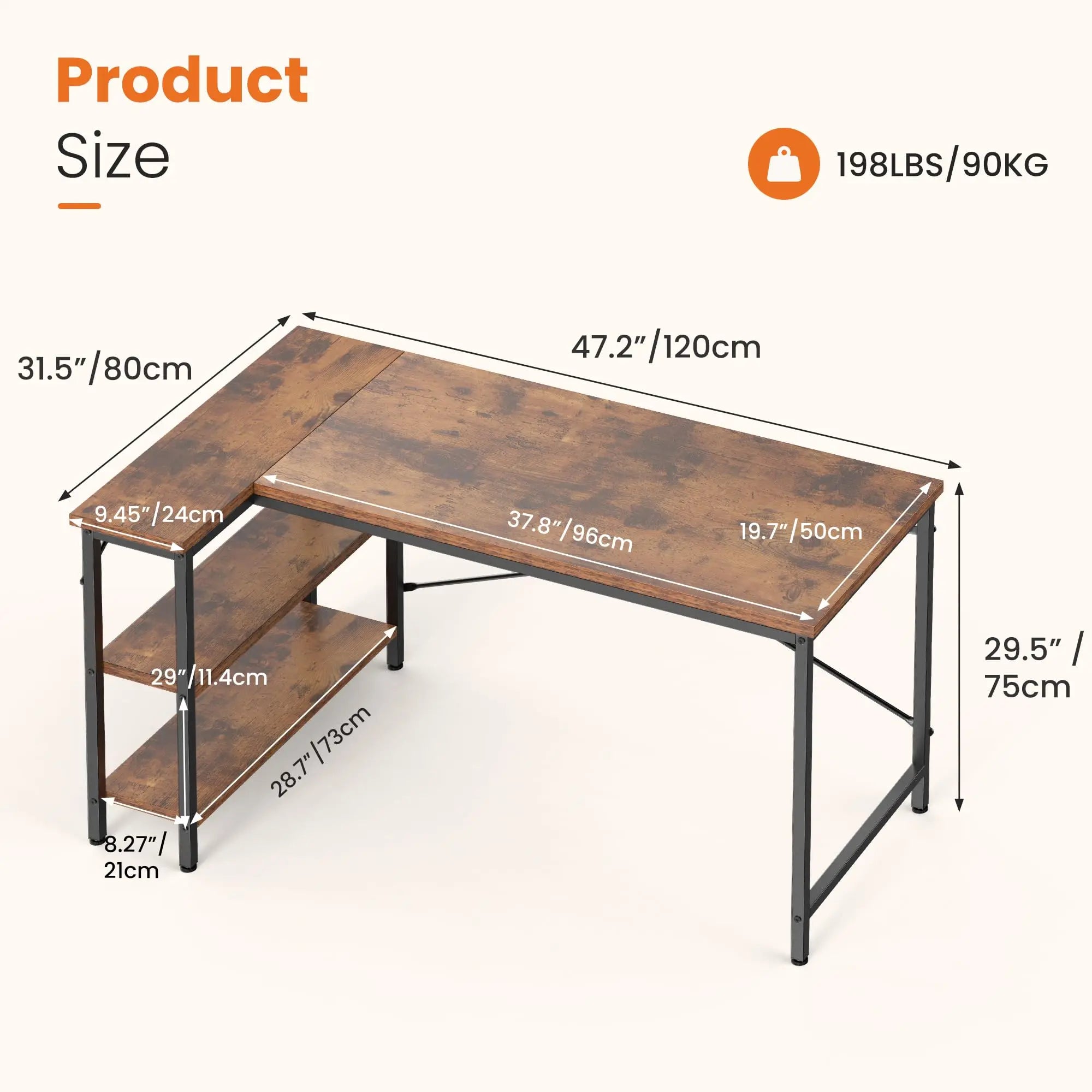 JHK L Shaped Desk 47 Inch Computer Desk Gaming Furniture Corner Desks Home Office PC Table with Reversible Storage Shelves