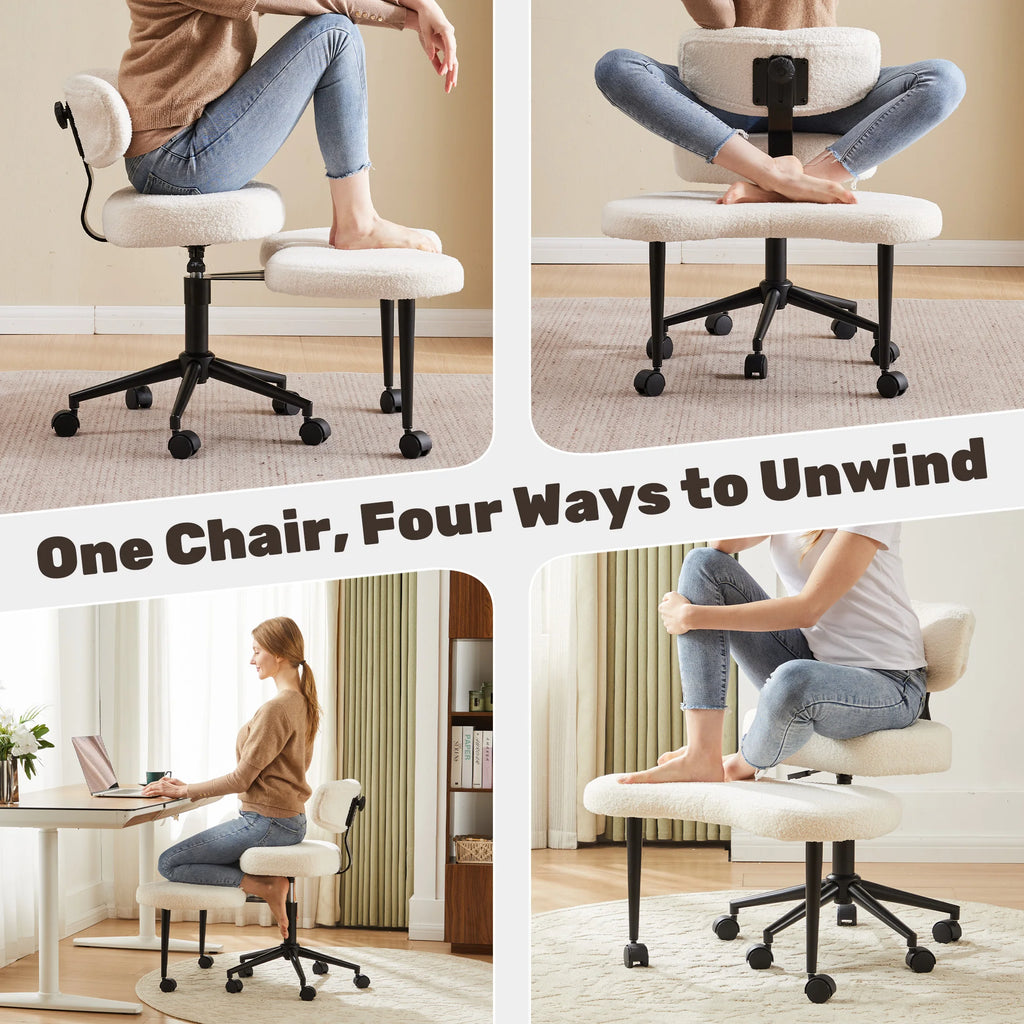 JHK Teddy Fleece Armless Ergonomic Office Chair with Lumbar Support – Cozy Comfort Meets Modern Productivity