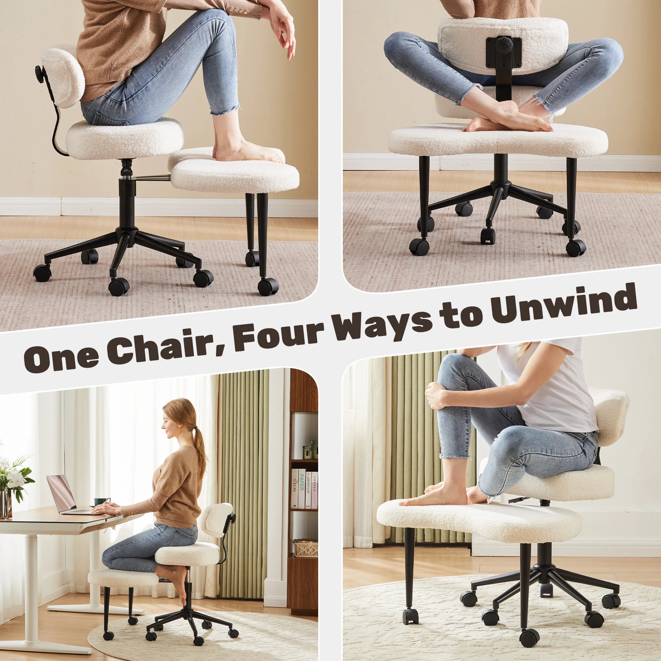JHK Teddy Fleece Armless Ergonomic Office Chair with Lumbar Support – Cozy Comfort Meets Modern Productivity