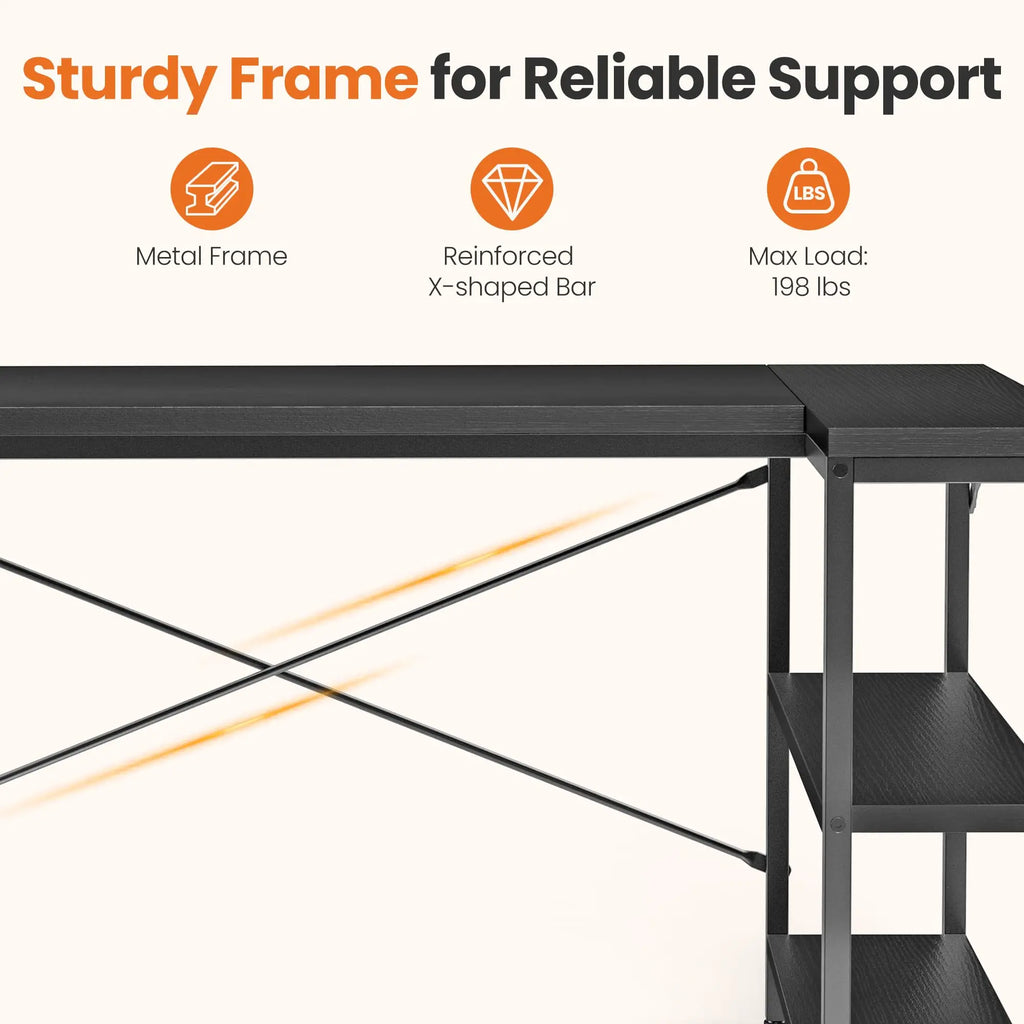 JHK L Shaped Desk 47 Inch Computer Desk Gaming Furniture Corner Desks Home Office PC Table with Reversible Storage Shelves
