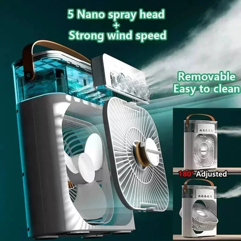 3-in-1 Mini Air Cooler Fan with LED Night Light & Humidifier