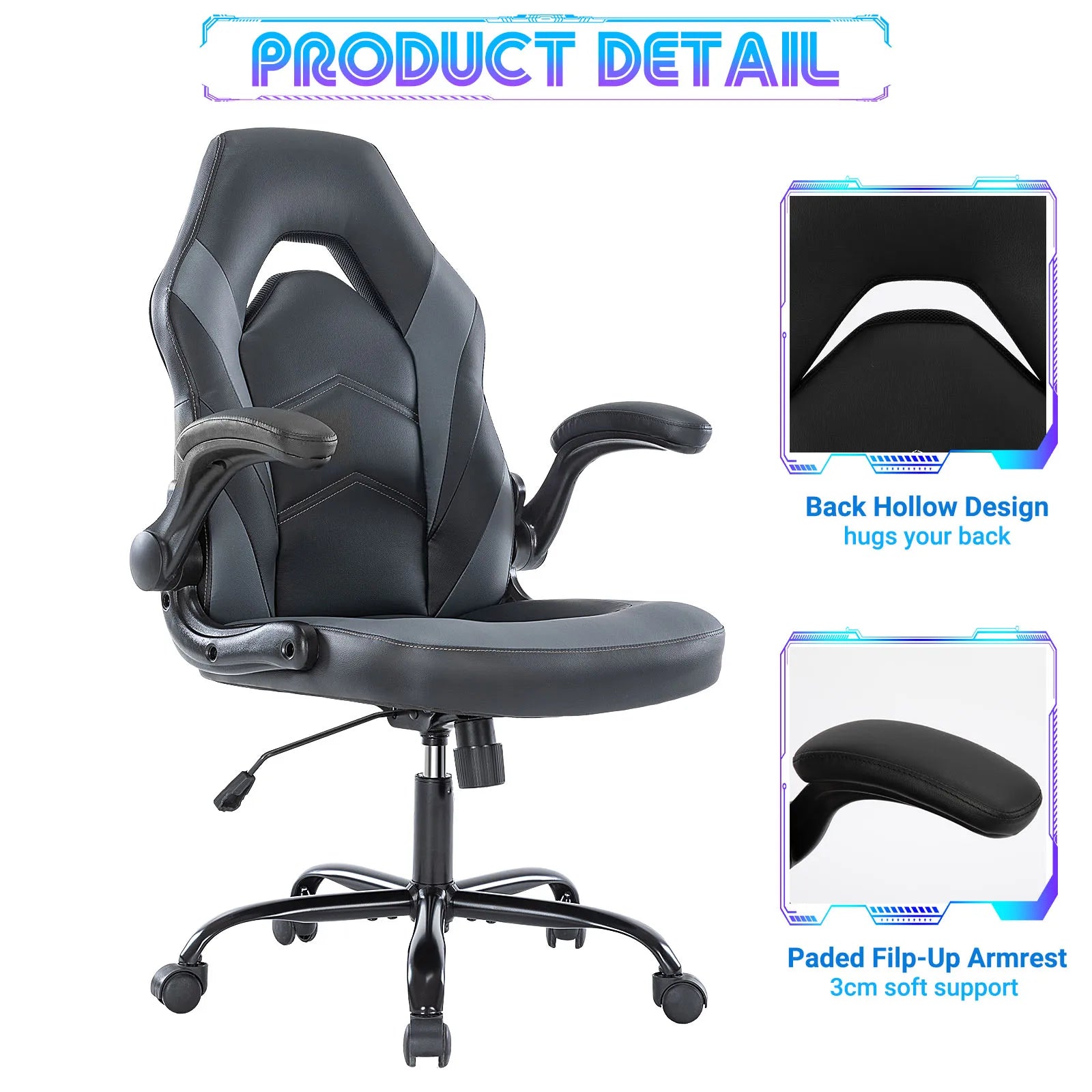 JHK Ergonomic PU Leather Gaming &amp; Office Chair with Flip-Up Armrests