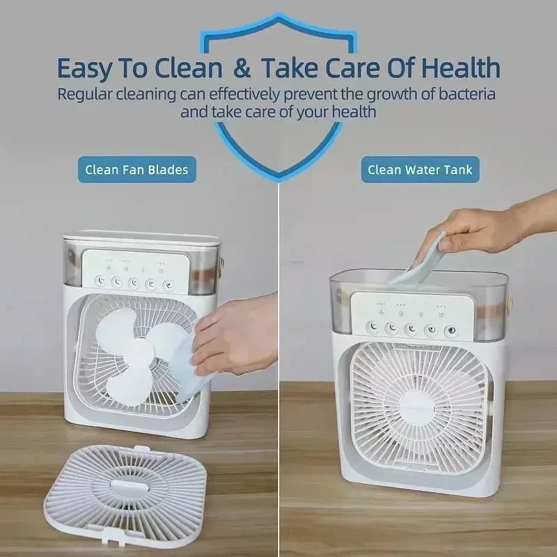 3-in-1 Mini Air Cooler Fan with LED Night Light & Humidifier