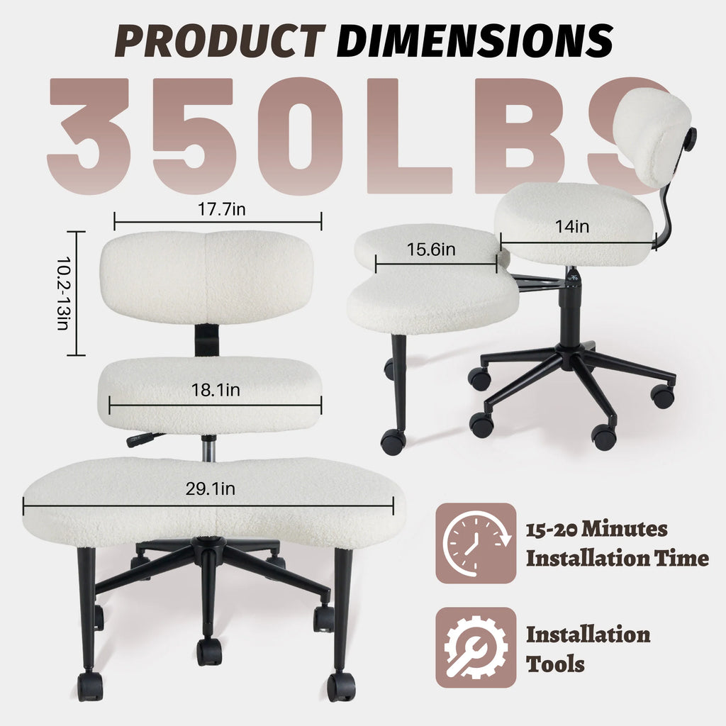 JHK Teddy Fleece Armless Ergonomic Office Chair with Lumbar Support – Cozy Comfort Meets Modern Productivity
