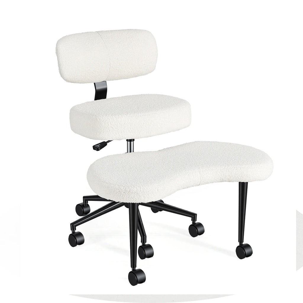 JHK Teddy Fleece Armless Ergonomic Office Chair with Lumbar Support – Cozy Comfort Meets Modern Productivity