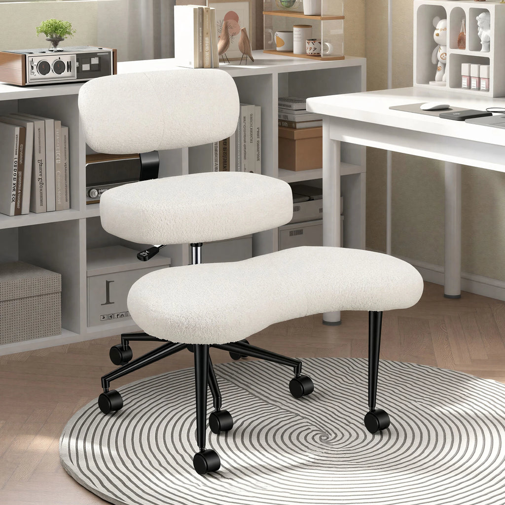 JHK Teddy Fleece Armless Ergonomic Office Chair with Lumbar Support – Cozy Comfort Meets Modern Productivity