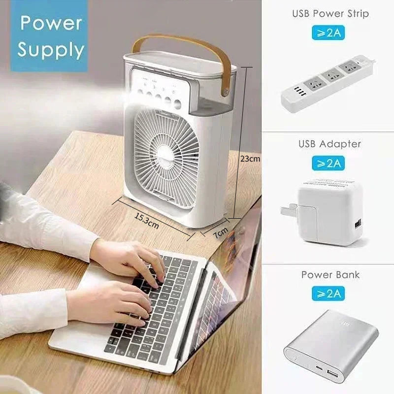 3-in-1 Mini Air Cooler Fan with LED Night Light & Humidifier