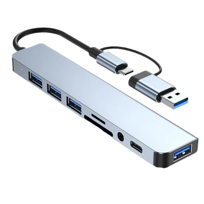 8 in 2 USB +Type C HUB Docking Station with 3.5mm Audio Jack Adapter Micro SD Card Reader Laptop Tablet Phone Disk Converter