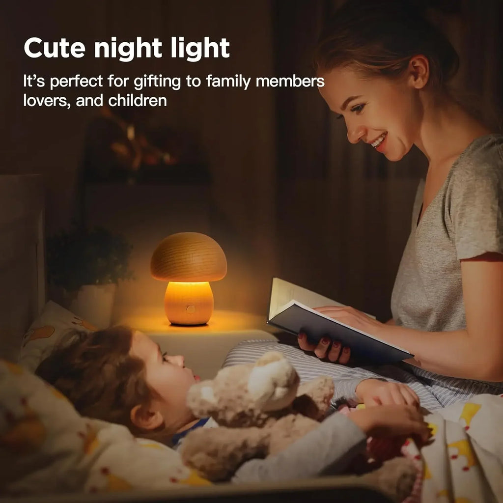 Mushroom Table Lamp Rechargeable Touch Portable Bedroom Bedside Night Light Cute Small Dimmable Desk Lamp for Home Decoration