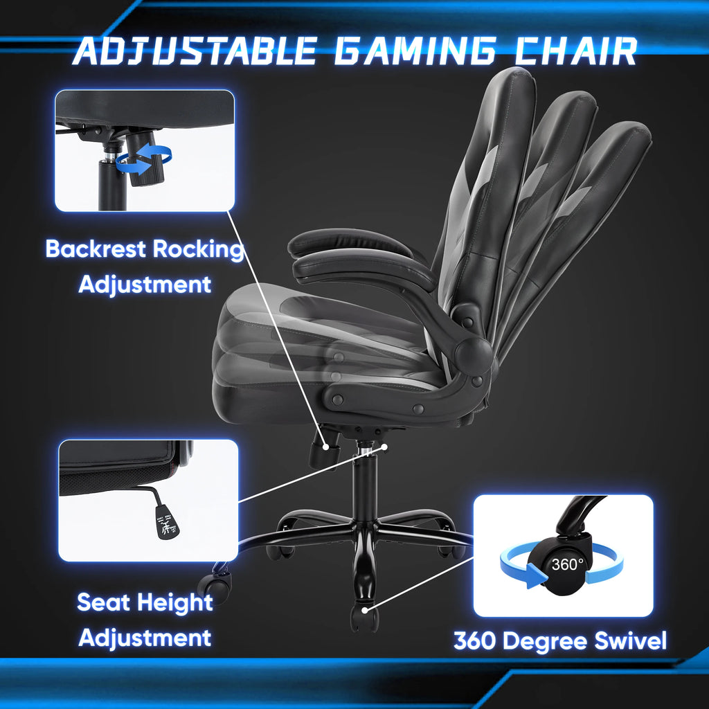 JHK Ergonomic PU Leather Gaming &amp; Office Chair with Flip-Up Armrests