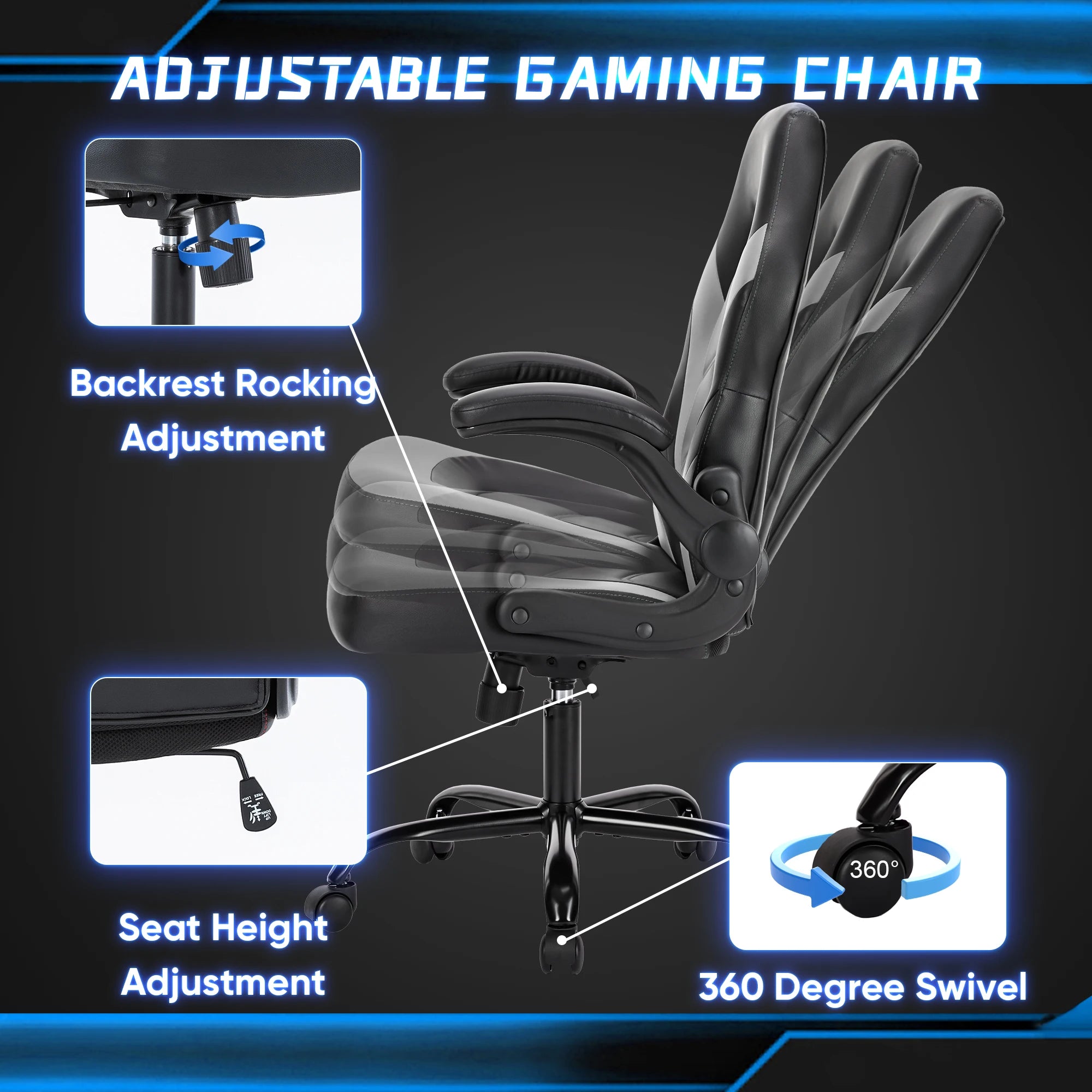 JHK Ergonomic PU Leather Gaming &amp; Office Chair with Flip-Up Armrests