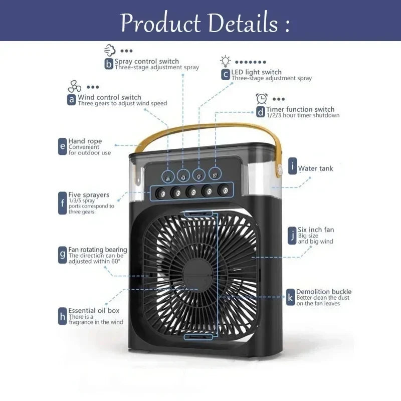 3-in-1 Mini Air Cooler Fan with LED Night Light & Humidifier